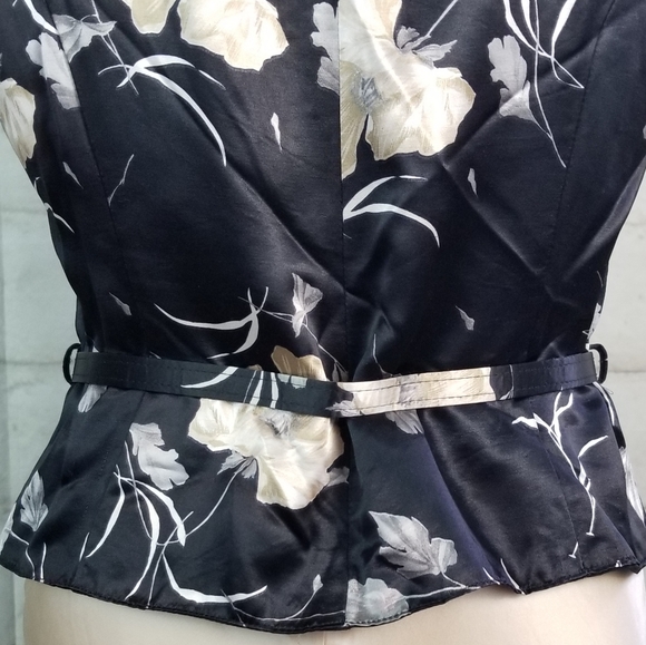 Vtg Dalmys 9 Black Floral Satin Belted Vest Top - Picture 5 of 6